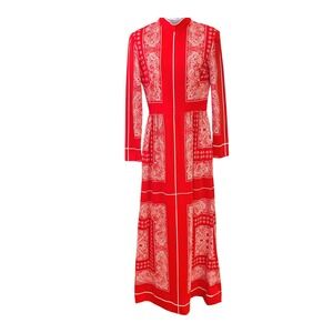Vintage 70s Carlye Bandana Print Maxi Dress Boho Western Prairie Red Festival